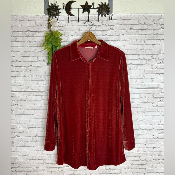 Soft Surrounding Orange Velvet Button Down Tunic - Picture 1 of 5